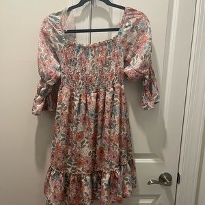 Pink Floral Smocked 3/4 Sleeve Maternity Dress from Pinkblush